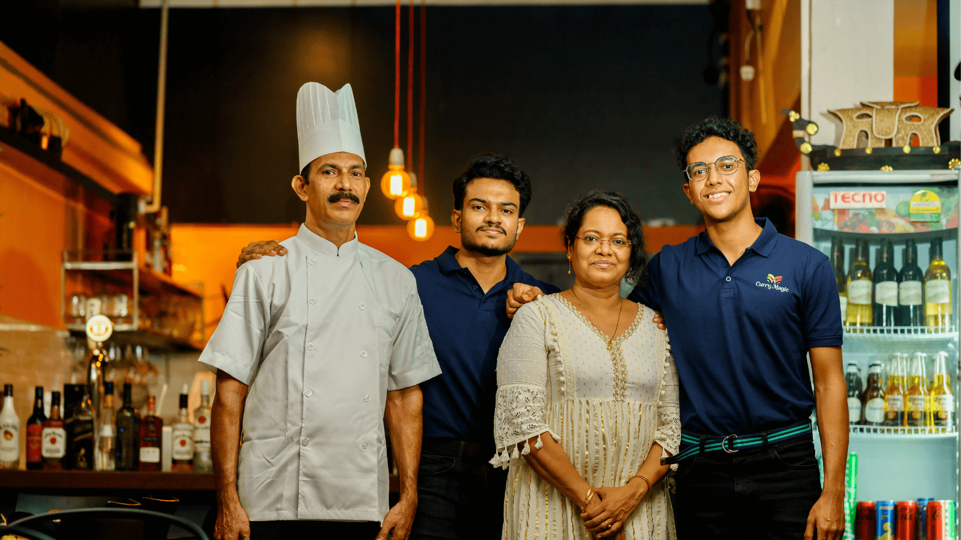 Traditional spices and ingredients around him, authentic cooking